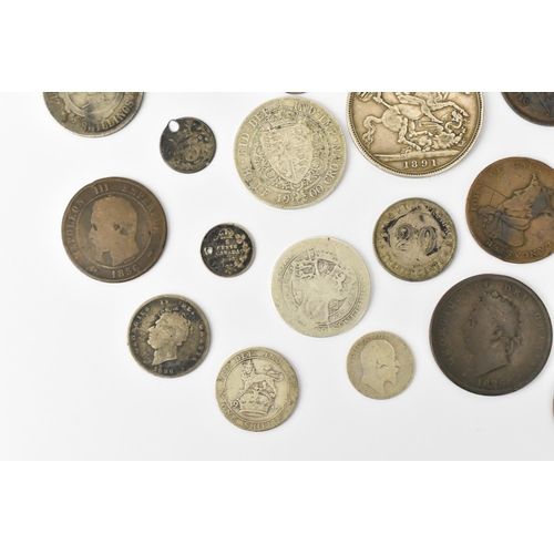 90 - A collection of 19th century and early 20th century mixed coins and tokens to include Victoria 1891 ... 