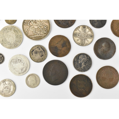 90 - A collection of 19th century and early 20th century mixed coins and tokens to include Victoria 1891 ... 