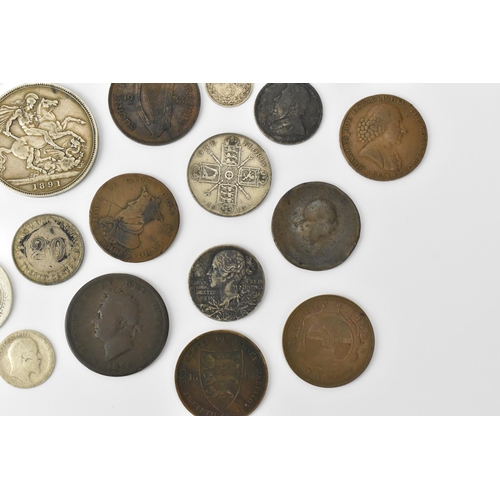 90 - A collection of 19th century and early 20th century mixed coins and tokens to include Victoria 1891 ... 