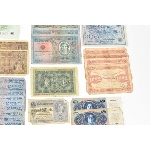 97 - A mixed collection of early 20th century and later world banknotes, to include Germany 1914, Notgeld... 