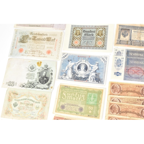 97 - A mixed collection of early 20th century and later world banknotes, to include Germany 1914, Notgeld... 