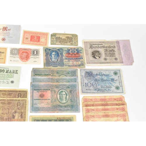 97 - A mixed collection of early 20th century and later world banknotes, to include Germany 1914, Notgeld... 