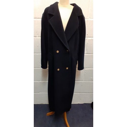 167 - A Marella ladies navy cashmere and virgin wool mix full length coat having 4 bone effect buttons to ... 