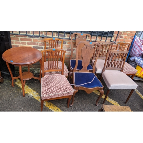 326 - Mixed chairs to include a pair of Queen Ann style oak chairs together with a two tier occasional tab... 