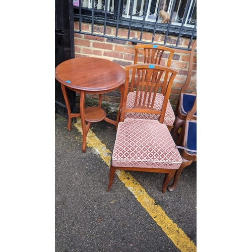 326 - Mixed chairs to include a pair of Queen Ann style oak chairs together with a two tier occasional tab... 