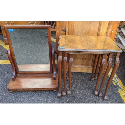 331 - A Victorian mahogany dressing table mirror together with a nest of three walnut veneered tables
Loca... 