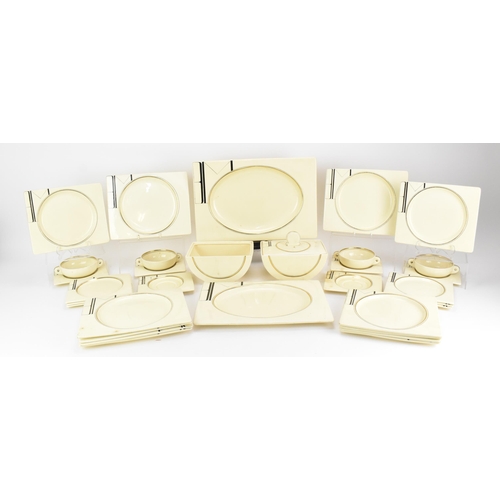 406 - An Art Deco Clarice Cliff ''Biarritz'' dinner service, comprising two platters, six dinner plates, s... 