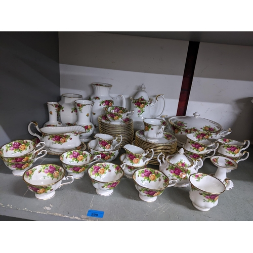 299 - A royal Albert old country roses part dinner, coffee and tea service compromising approximately 81 p... 