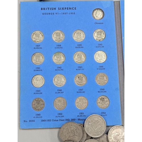 427 - A mixed collection of British coinage Victorian and later, half penny 1866, George V and VI sixpence... 