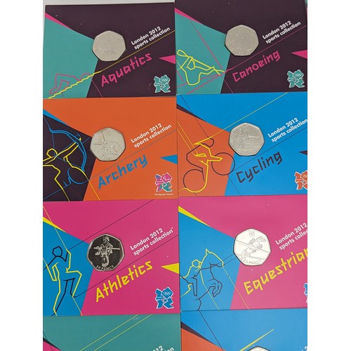 107 - London 2012 Olympic Games - a full collection of 29 50pence coins in Royal Mint presentation cards a... 