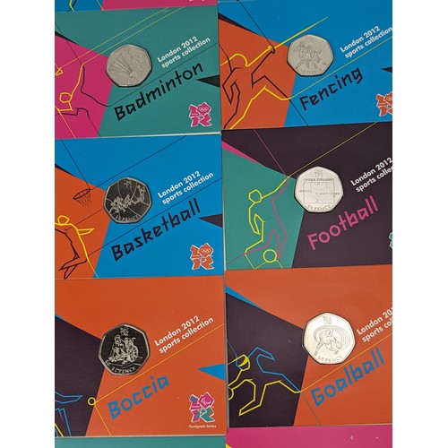 107 - London 2012 Olympic Games - a full collection of 29 50pence coins in Royal Mint presentation cards a... 