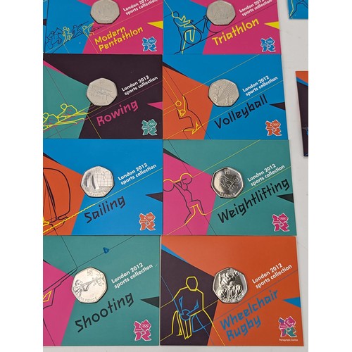 107 - London 2012 Olympic Games - a full collection of 29 50pence coins in Royal Mint presentation cards a... 