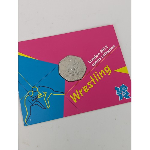 107 - London 2012 Olympic Games - a full collection of 29 50pence coins in Royal Mint presentation cards a... 