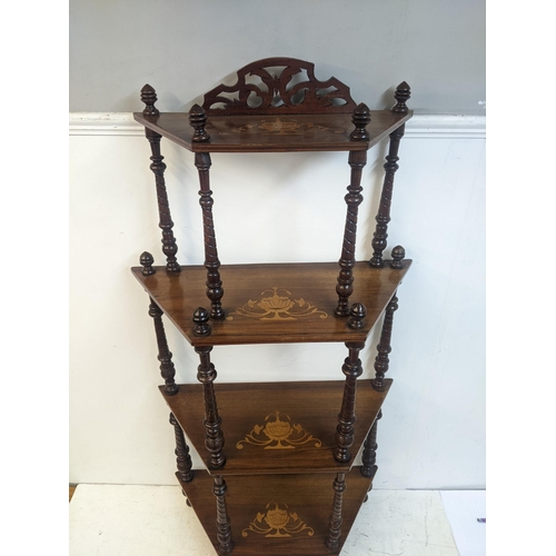 424 - A Victorian inlaid walnut four tier what-not with spiral turned columns
Location:G