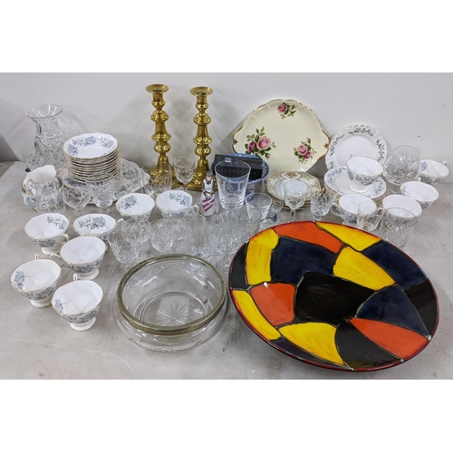 443 - A mixed lot to include cut glassware, Royal Albert Silver Maple pattern part tea service, brass cand... 