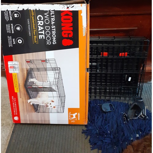 463 - Two portable wire dog crates, hardly used, with inset trays together with dog accessories. Location:... 