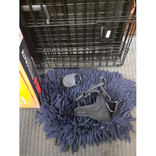 463 - Two portable wire dog crates, hardly used, with inset trays together with dog accessories. Location:... 