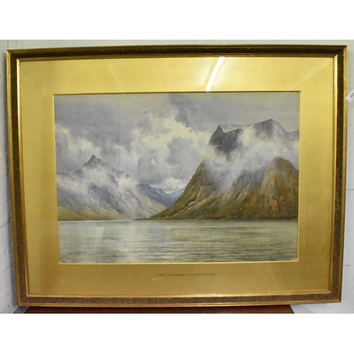 499 - Frederick Richard Fitzgerald (1869-1944) British 
'Cloud Swept Heights', Norangs Fiord, Norway, sign... 