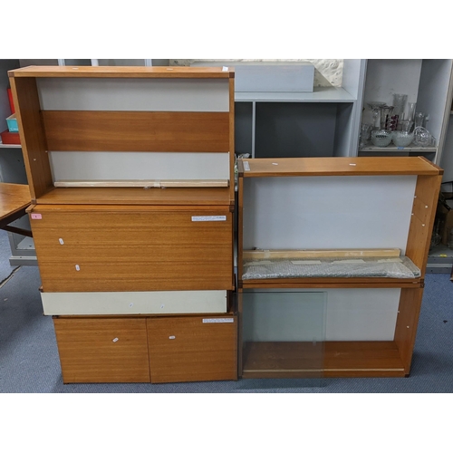 507 - A set of retro Tapley wall hanging, Ladderax style units to include record cabinets, set of drawers ... 