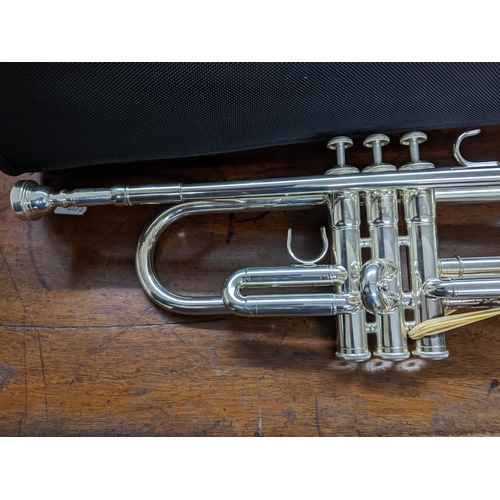 458 - A Yamaha silver tone trumpet with mouthpiece, case and accessories Location:G