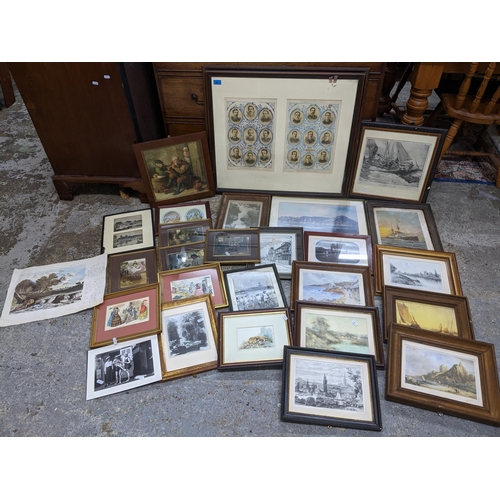 461 - A quantity of framed and glazed pictures to include fashion prints, genre and topographical scenes, ... 