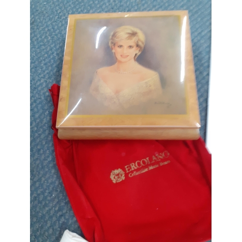 464 - An Ercolano collectable treen 'Lady Diana' music box with dust bag together with Concorde memorabili... 