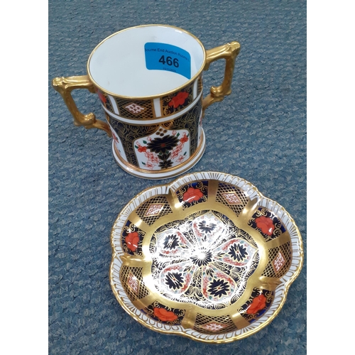 466 - Two pieces of Royal Crown Derby Imari pattern items comprising a pin dish and a small twin handled b... 