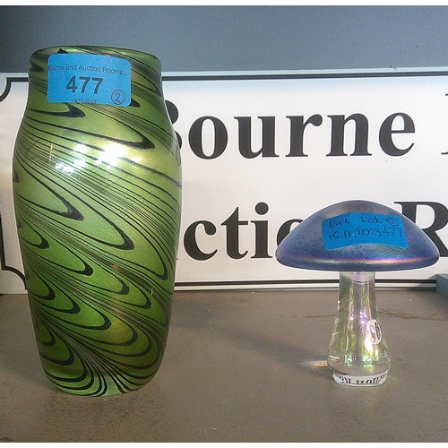 477 - A John Ditchfield Glasform vase, along with an Aqua Mushroom paperweight Location:4.2