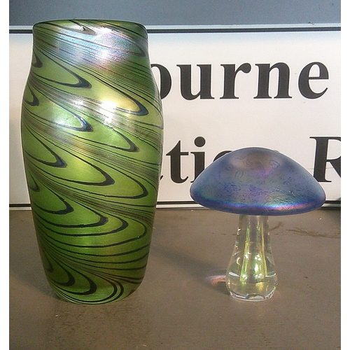 477 - A John Ditchfield Glasform vase, along with an Aqua Mushroom paperweight Location:4.2