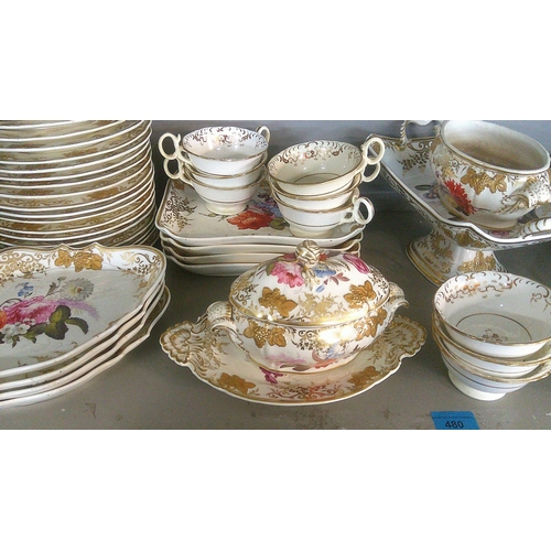 480 - Regency Coalport dinner service to include dinner plates, side plates, tureens and other items decor... 