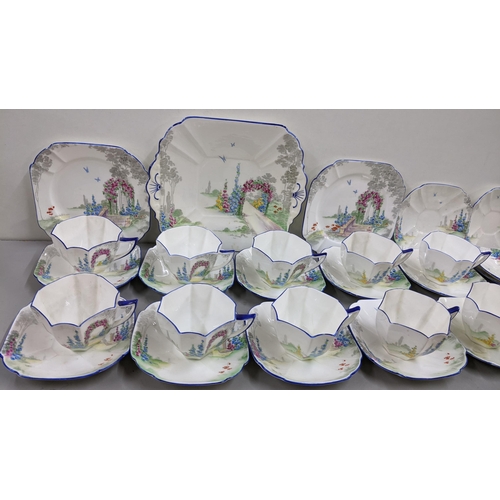 492 - An Art Deco Shelley part tea service in the Archway of Roses pattern numbered 11606 Location:10.3