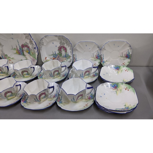 492 - An Art Deco Shelley part tea service in the Archway of Roses pattern numbered 11606 Location:10.3