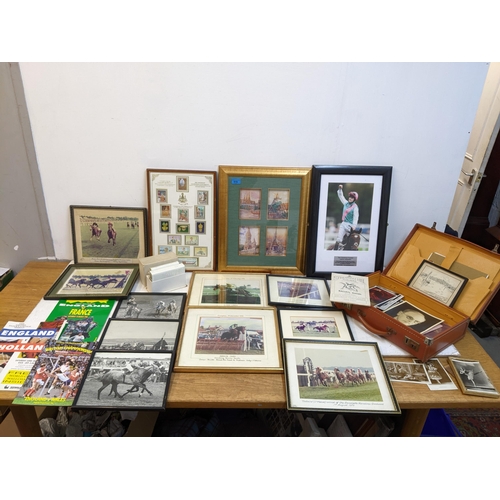 515 - A leather cased suitcase containing a selection of vintage ephemera to include postcards of ballerin... 