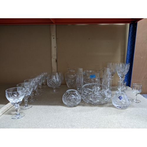 517 - A quantity of cut table glass to include Royal Brierley small wines, Edinburgh Crystal, Rogaska cut ... 