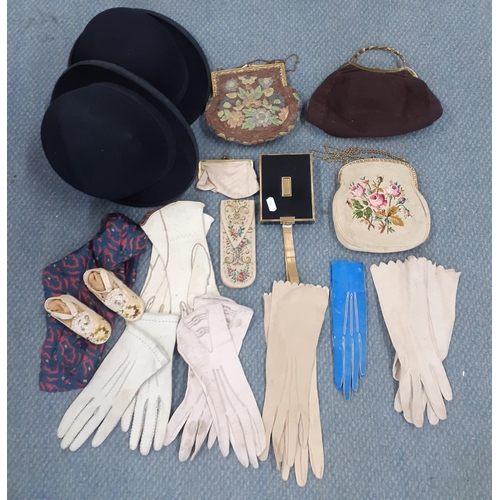 94 - Vintage accessories comprising 1920-40's bags to include a 1940's brown suede occasional bag, a 1930... 