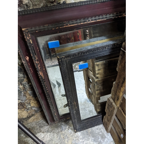 457 - A mixed lot to include four DIXAP vintage wooden crates, two framed wall mirrors, two green glass bo... 