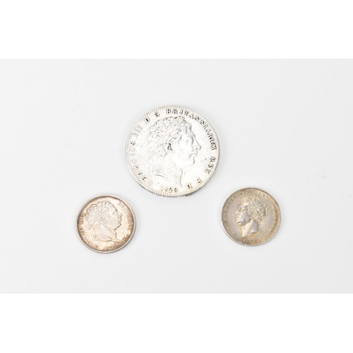 61 - Georgian Silver Coinage to include a George III 1820 crown, 1820 Shilling and a George IV 1826 Shill... 