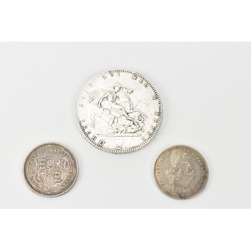 61 - Georgian Silver Coinage to include a George III 1820 crown, 1820 Shilling and a George IV 1826 Shill... 