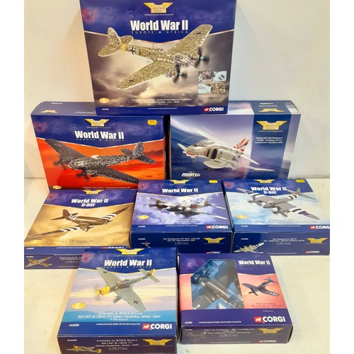 62 - Corgi-Aviation Archive, 8 WW2 diecast model aircraft, 1:72 scale to include Europe & Africa AA numbe... 