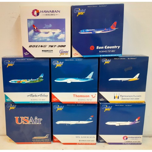 69 - Gemini Jets-A collection of 8 commercial diecast aircraft, 1:400 scale to include Hawaiian Airlines,... 