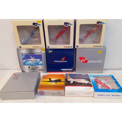 70 - A quantity of 10 mixed diecast model aircraft, 1:400 scale to include Qantas Sky 400 '747' models, G... 