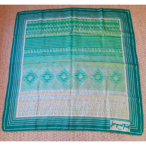 98 - Designer and other scarves to include a vintage Jaques Fath of Paris green and white silk scarf, a v... 