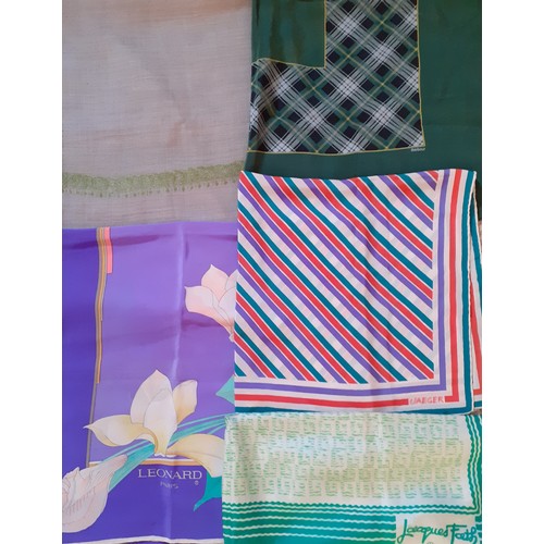 98 - Designer and other scarves to include a vintage Jaques Fath of Paris green and white silk scarf, a v... 