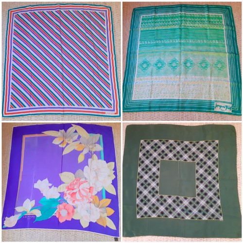 98 - Designer and other scarves to include a vintage Jaques Fath of Paris green and white silk scarf, a v... 