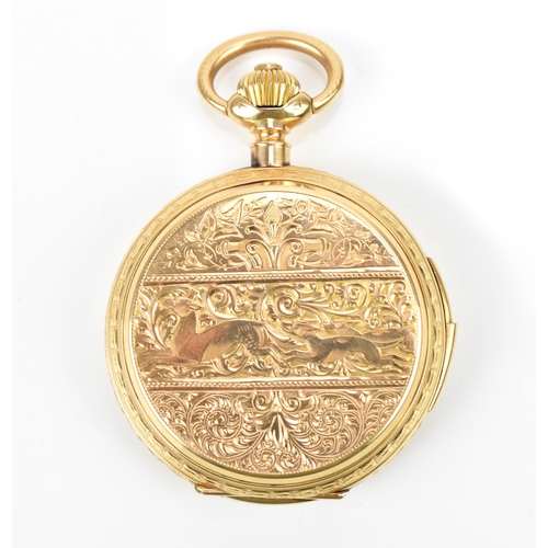 105 - A late 19th/early 20th century Swiss 18ct gold full hunter minute repeater pocket watch, the case he... 