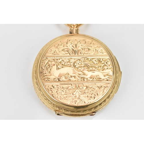 105 - A late 19th/early 20th century Swiss 18ct gold full hunter minute repeater pocket watch, the case he... 