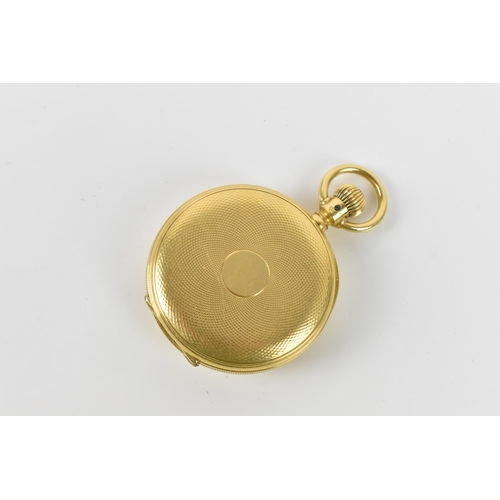 108 - A Waltham Riverside, late 19th century, 18ct gold half hunter fob watch, the engine turned case havi... 