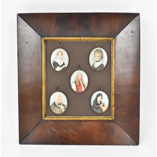 164 - A group of five George III period Irish portrait miniatures on ivory, to include: The Countess of Mo... 