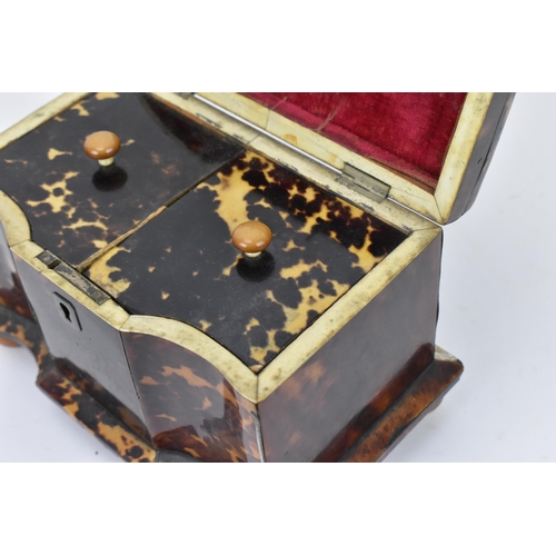 166 - A 19th century tortoiseshell and ivory tea caddy, Regency period, with twin division interior with l... 