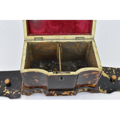 166 - A 19th century tortoiseshell and ivory tea caddy, Regency period, with twin division interior with l... 